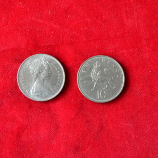 10 pence munten , nikkel, 5 stuks