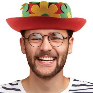 Hoed met bloemen (rood geel groen)